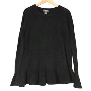 Medium Lord & Taylor Cashmere Ruffle Black Crew Neck Knit Luxury Sweater